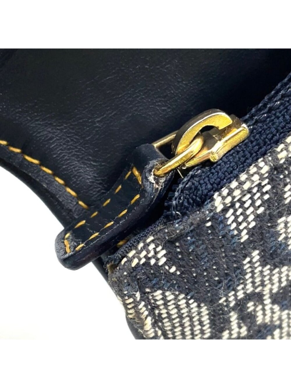 Dior Trotter Saddle Pouch Leather Canvas Navy Coin Case Gold - Picture 7 of 15